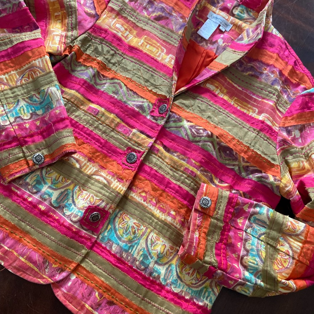 Coldwater Creek Multi-Color Striped Blazer - Pink, Orange, Green - Picture 3 of 5